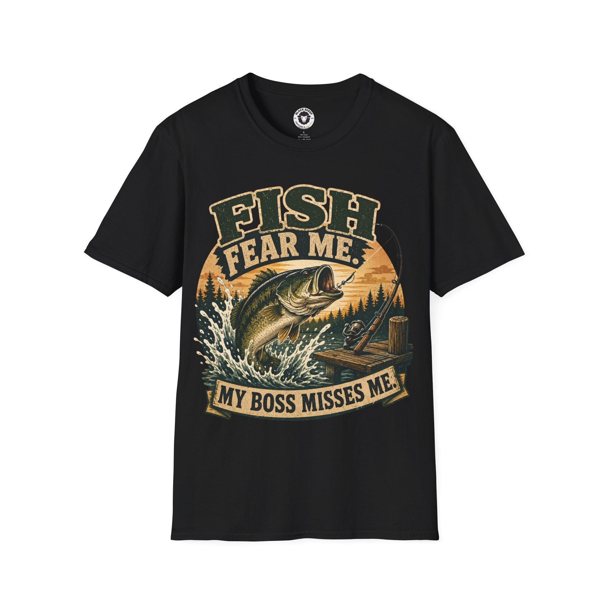 Fish Fear Me T-Shirt — Retro Fishing Graphic Tee ("My Boss Misses Me")
