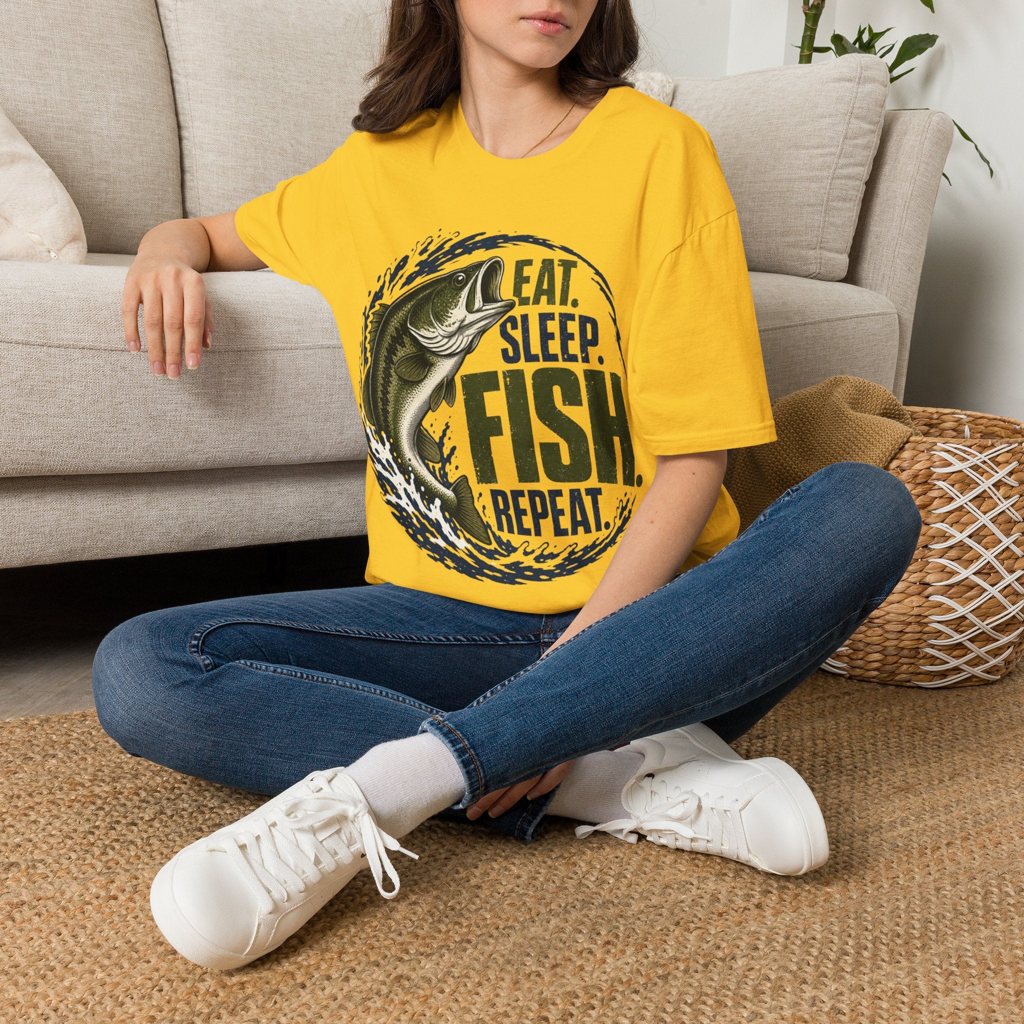 Fishing T-Shirt — "Eat. Sleep. Fish. Repeat." Graphic Tee for Anglers